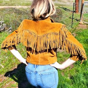 Tregos Oklahoma cintage 1950 cropped fringe leather suede jacket